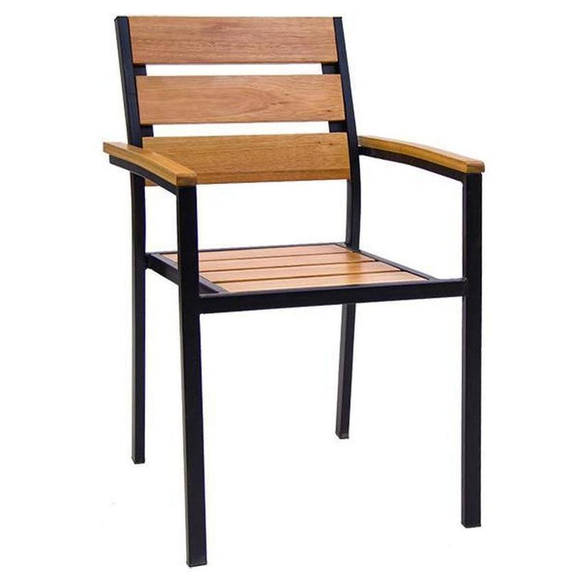 Fauteuil extérieur en acier noir avec assise et dossier en bois de rose