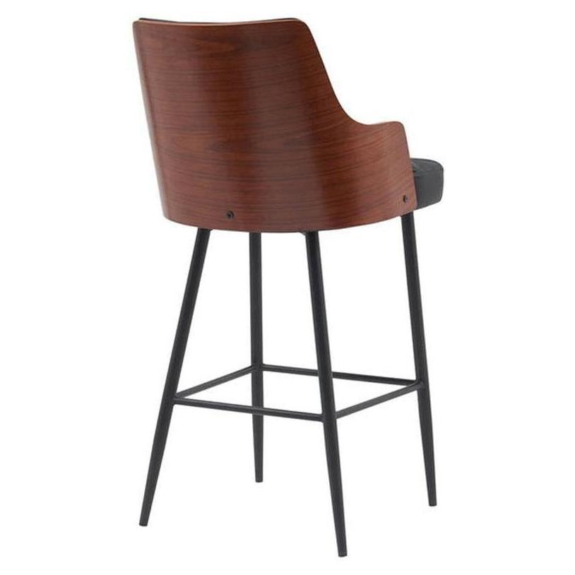 Tabouret de bar intérieur métal style mid-century avec revêtement simili cuir et dossier capitonné