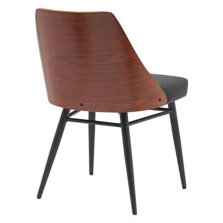 Chaise de salle à manger métal capitonnée à motif diamant avec dossier plaqué bois