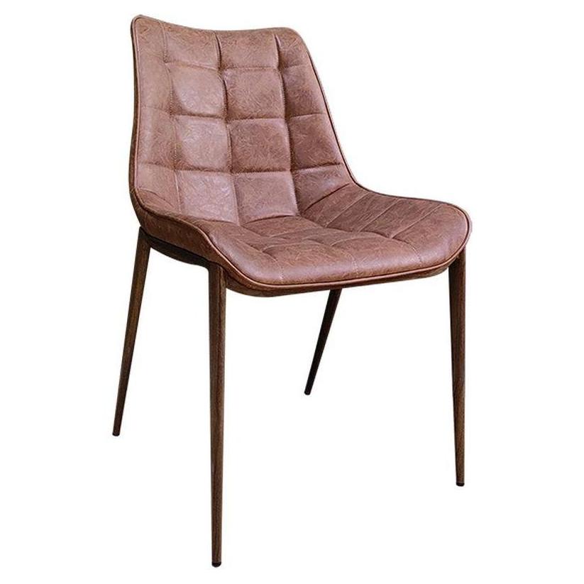 Chaise métal finition bois avec assise marron rembourrée