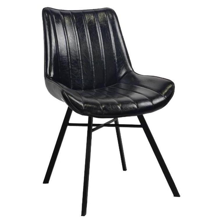 Black Metal Side Chair Upholstered in Black Vinyl with Vertical Channels