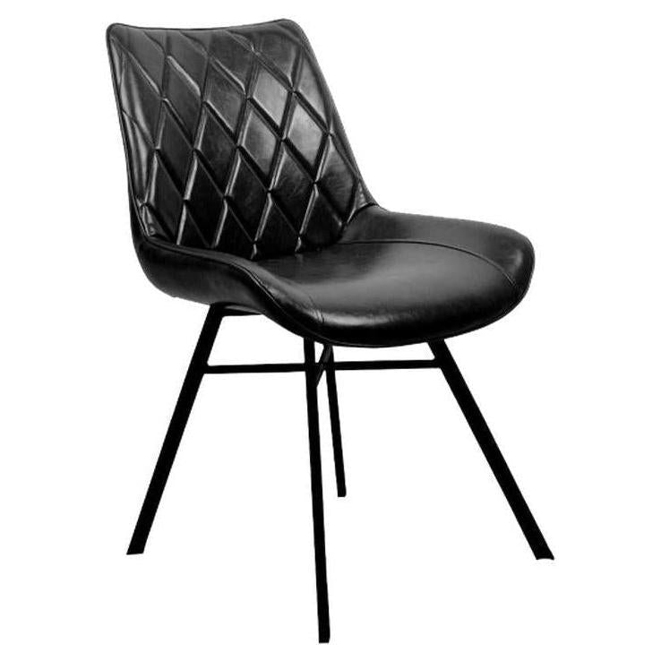 Black Metal Side Chair Black Vinyl Upholstered with Diamond Pattern