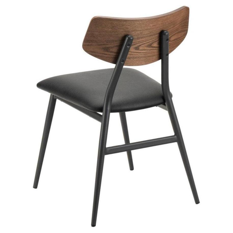 Padded metal side chair with wooden backrest