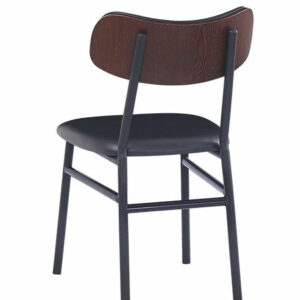 Side chair in black metal with modern black padded backrest and seat