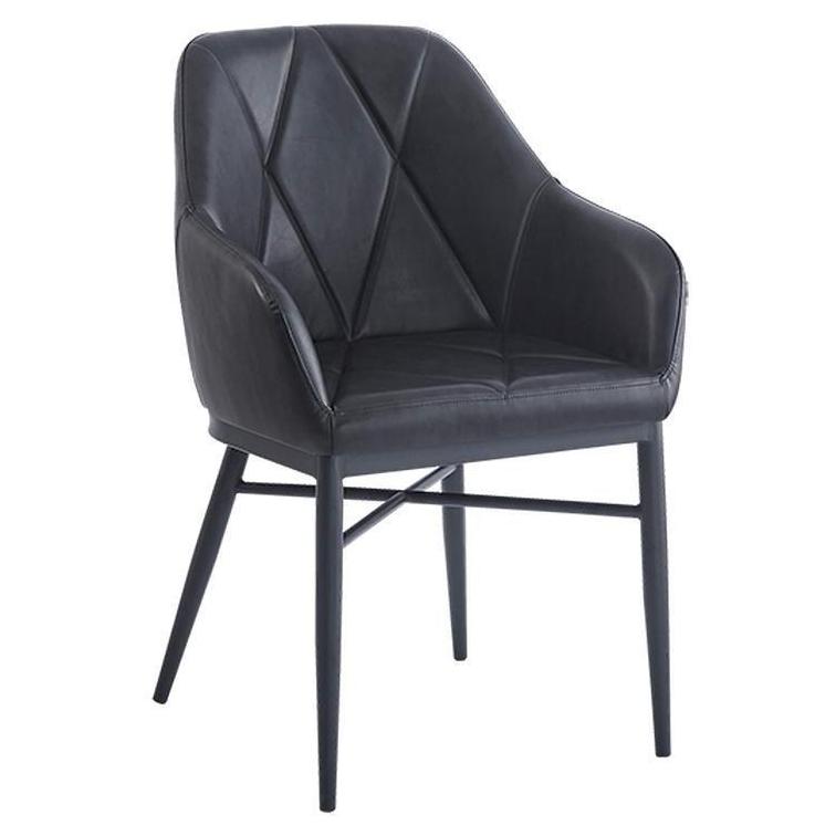 Side metal chair with large sewn diamond pattern and black vinyl seat