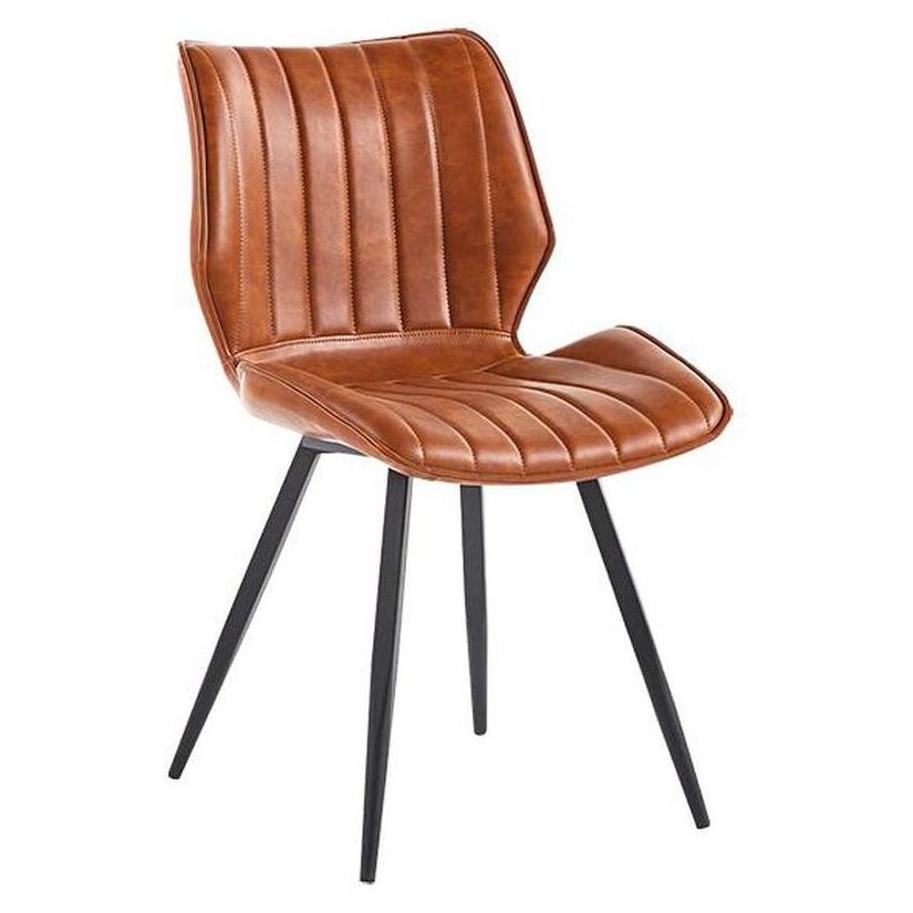 Chaise interior de metal con asiento de vinilo color caramelo