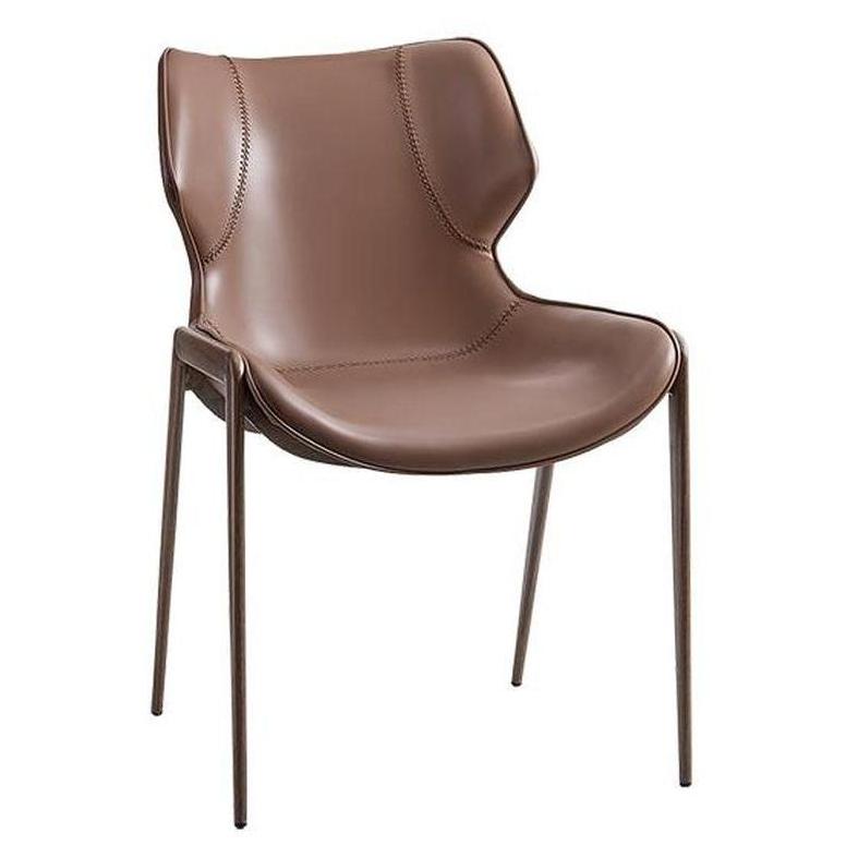Chaise interior de metal con acabado de madera y asiento de vinilo marrón moderno