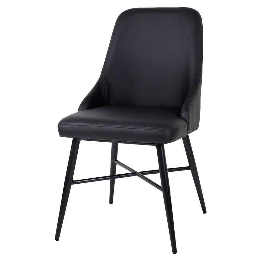 Chaise interior de metal con asiento de vinilo negro tipo bucket y base cruzada