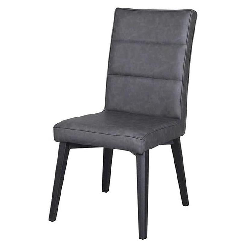 Black steel chair with dark gray synthetic PU leather seat