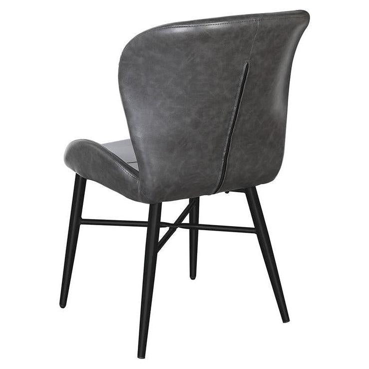 Black steel chair with black vinyl seat and vertical patterned backrest