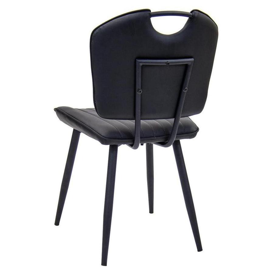 Black steel chair with modern pleated black vinyl seat and backrest