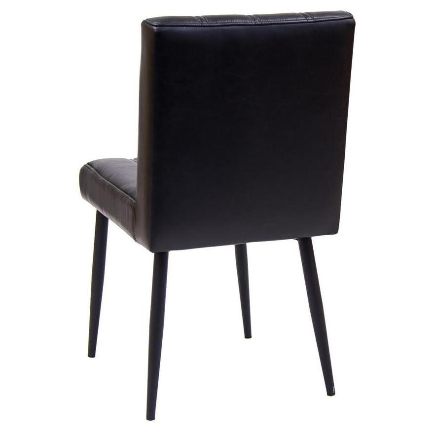 Chaise interior de metal con respaldo y asiento de vinilo negro plisado