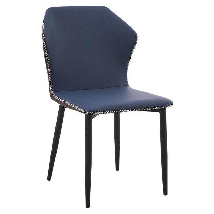 Chaise acier noir rembourrée avec vinyle bleu à surpiqûres croisées
