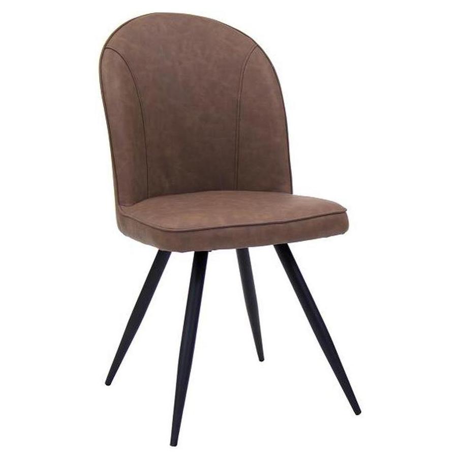 Chaise acier noir avec dossier et assise vinyle marron