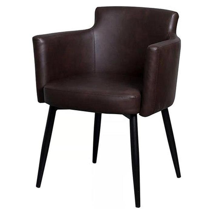 Black steel armchair with dark brown vinyl seat