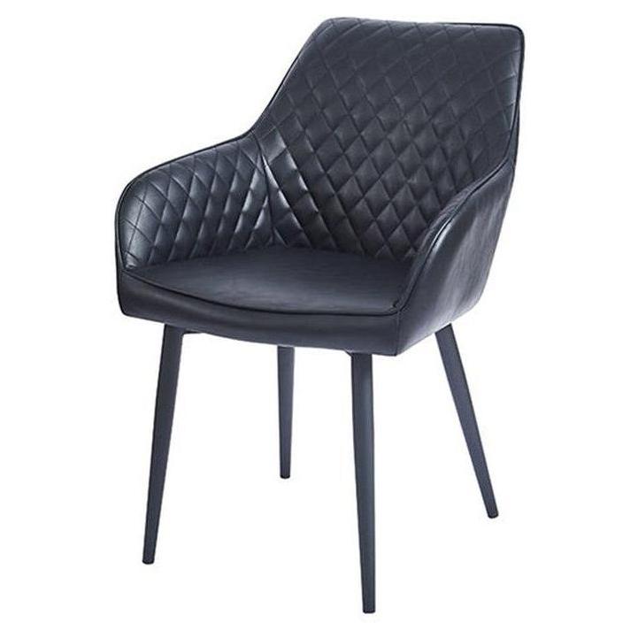 Armchair with black steel legs and black vinyl seat