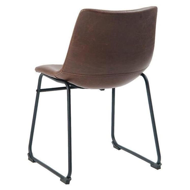 Chaise acier noir style vintage avec assise vinyle marron foncé