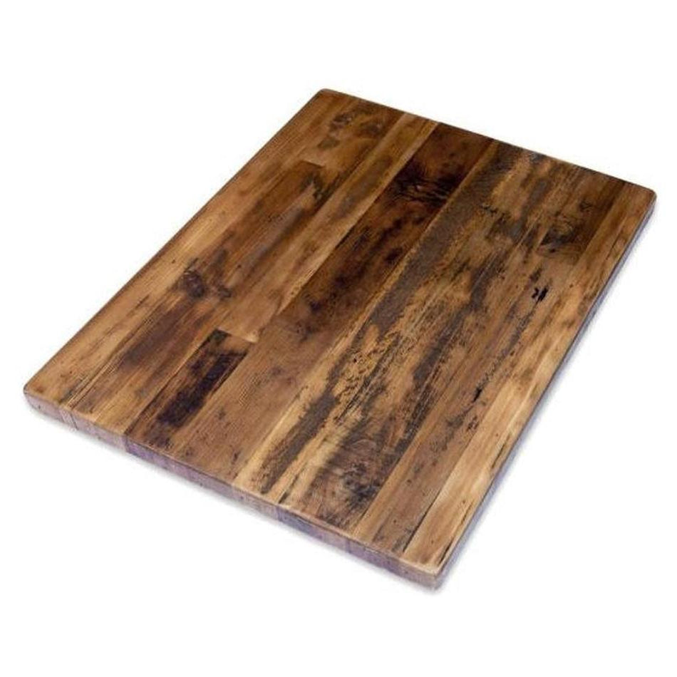 Economical table tops made of recycled wood with straight slats