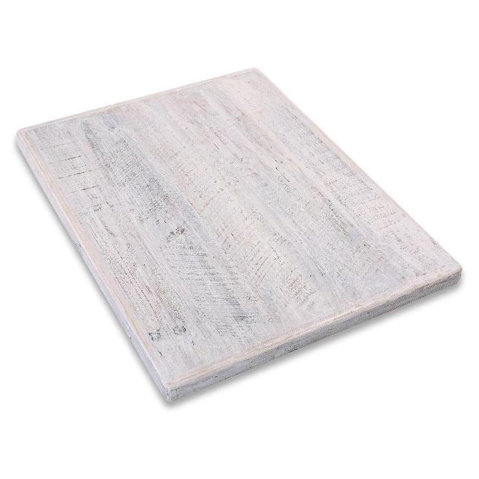 Tabletops made of whitewashed recycled wood