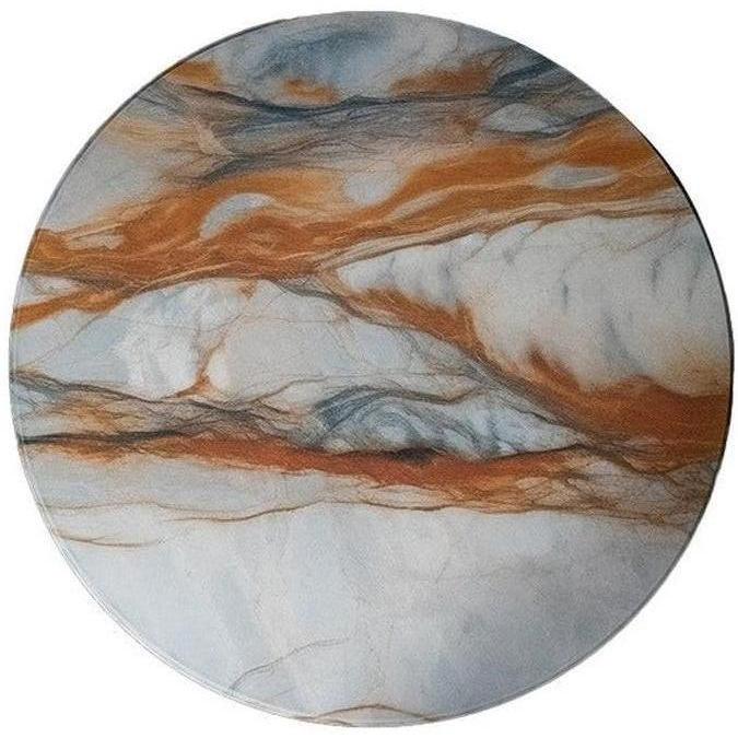 Tabletops for indoor use made of thermolacquered MDF with a striped orange marble pattern