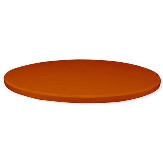 Outdoor table tops in thermolacquered MDF in solid tangerine color