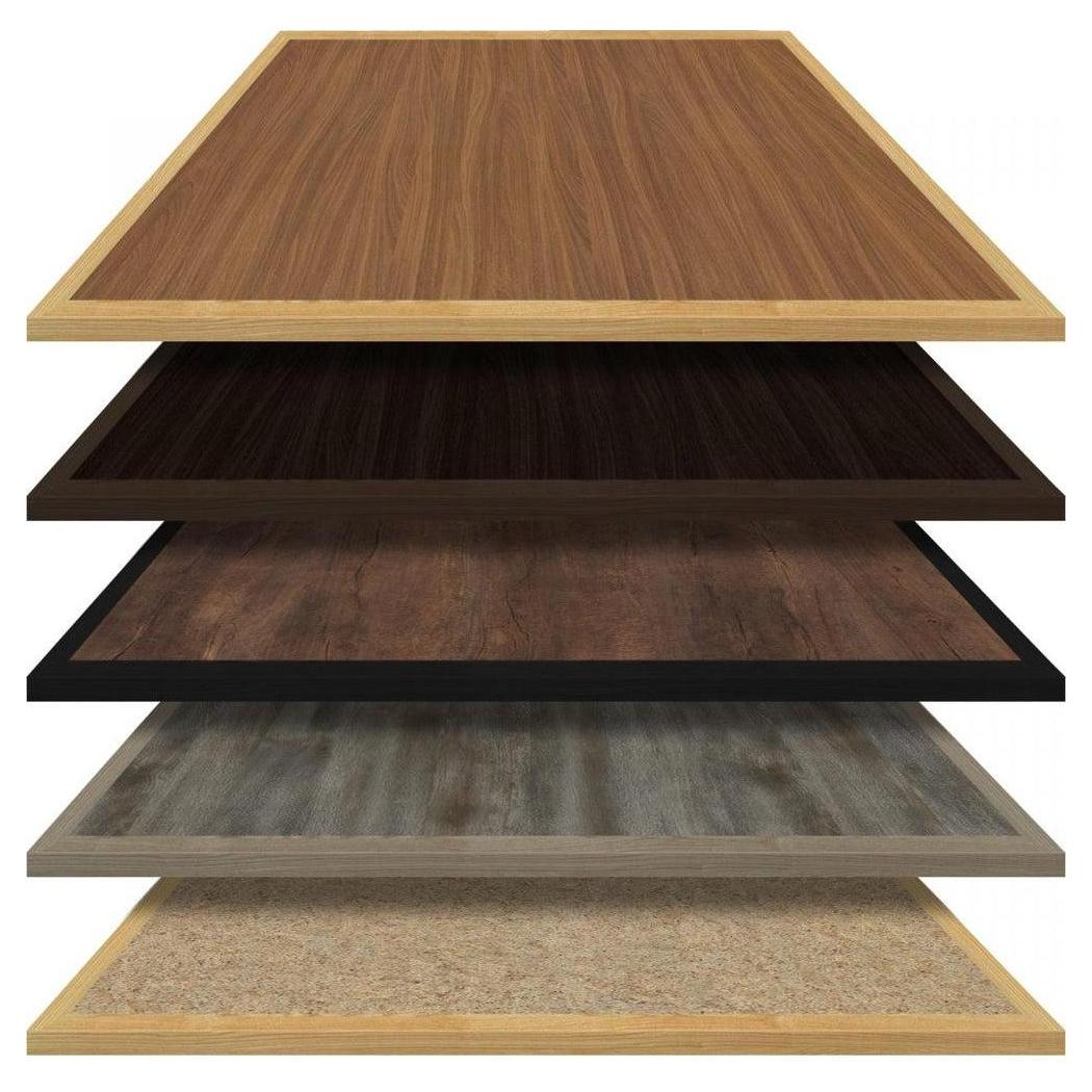 Tabletops with custom wood inlay and wood edge trim