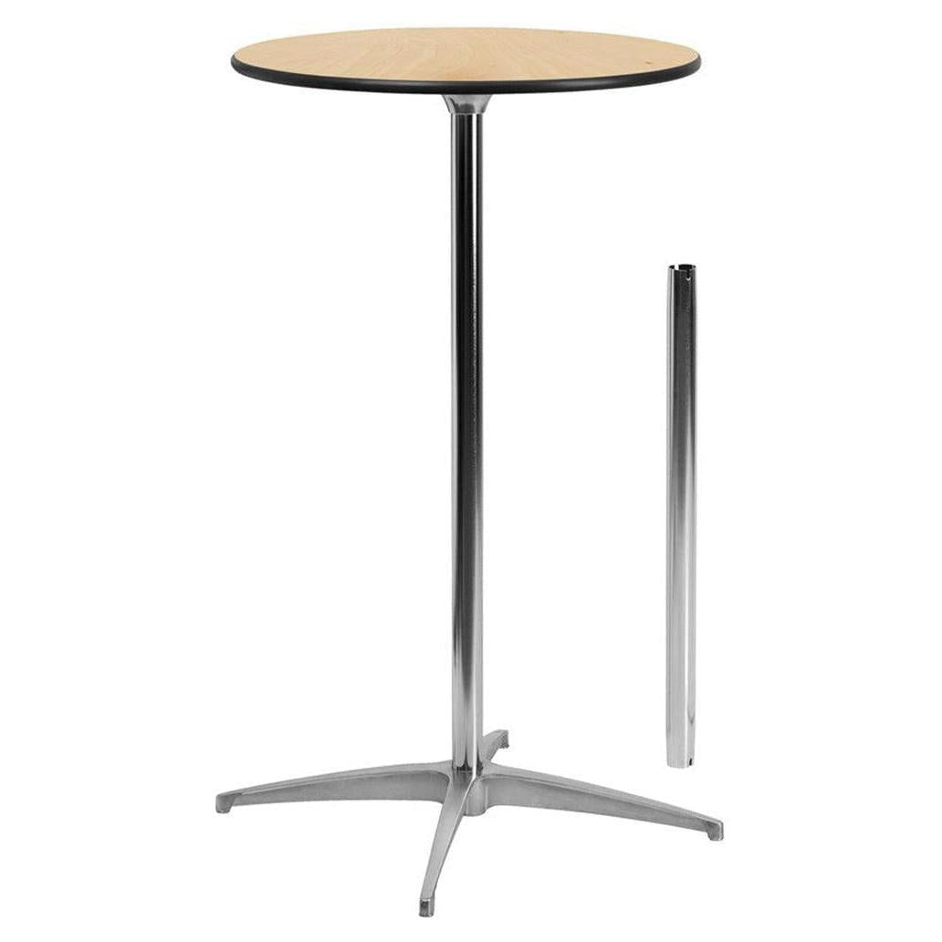 Table cocktail ronde en bois avec colonnes de 76 cm et 107 cm