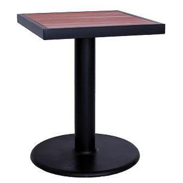 Outdoor dining height rosewood slatted table with black steel base