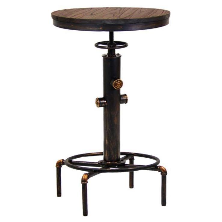 Table bar intérieure industrielle réglable en métal avec plateau rond en orme