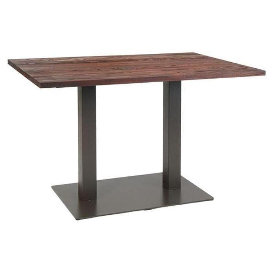 Indoor steel double table 79 x 119 cm with walnut finish elm top