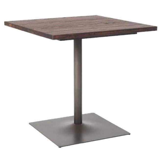 Table carrée 76 x 76 cm en bois d’orme avec piètement acier gunmetal