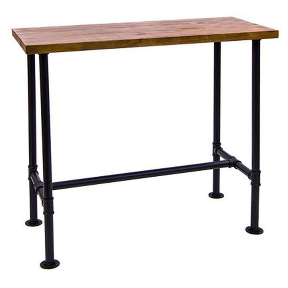 Indoor bar height table with pine top and black pipe metal base