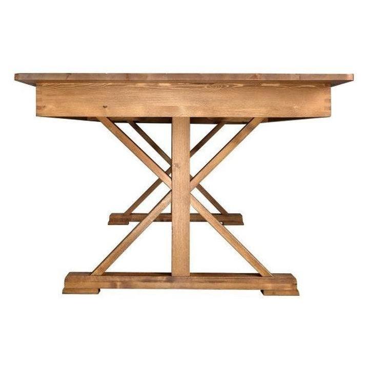 Mesa campestre rústica plegable de pino macizo con patas en forma de X