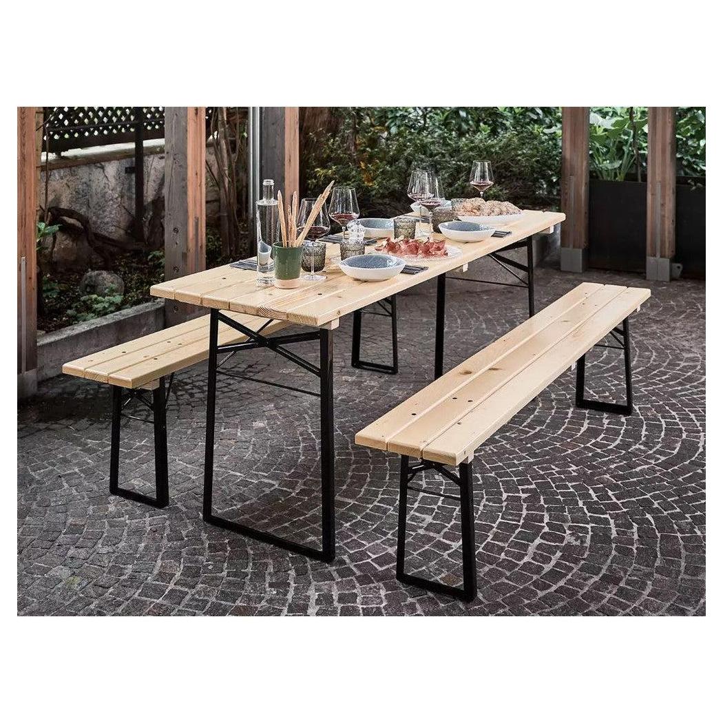 Table patio extérieure en bois avec bancs intégrés