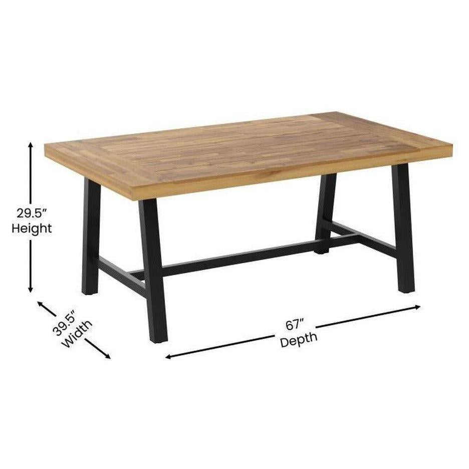 Table à manger extérieure professionnelle Rafe en acacia avec piètement métal
