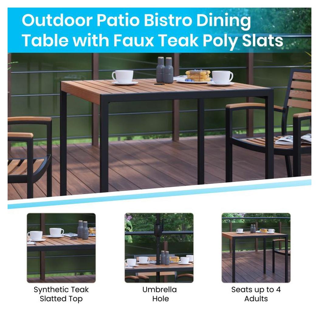 Ensemble repas extérieur PEROKS 5 pièces table carrée 89 x 89 cm avec 4 fauteuils club