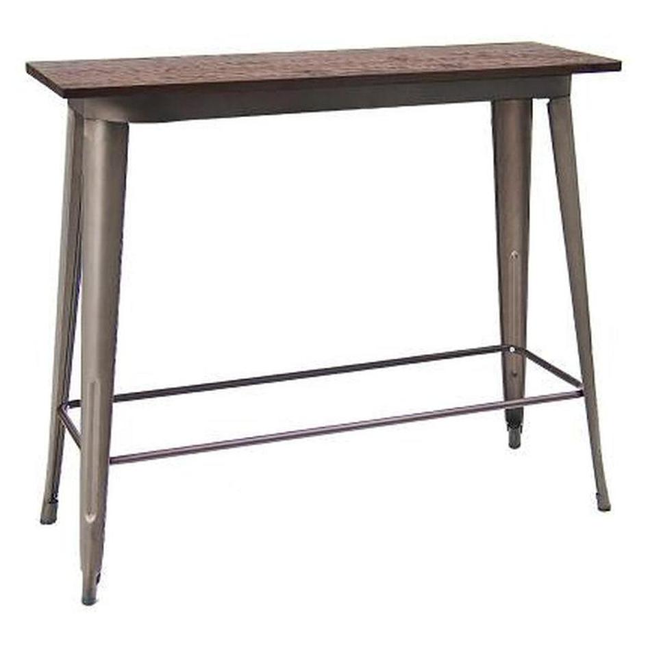 Indoor bar height table 41 x 122 cm with walnut finish elm wood top