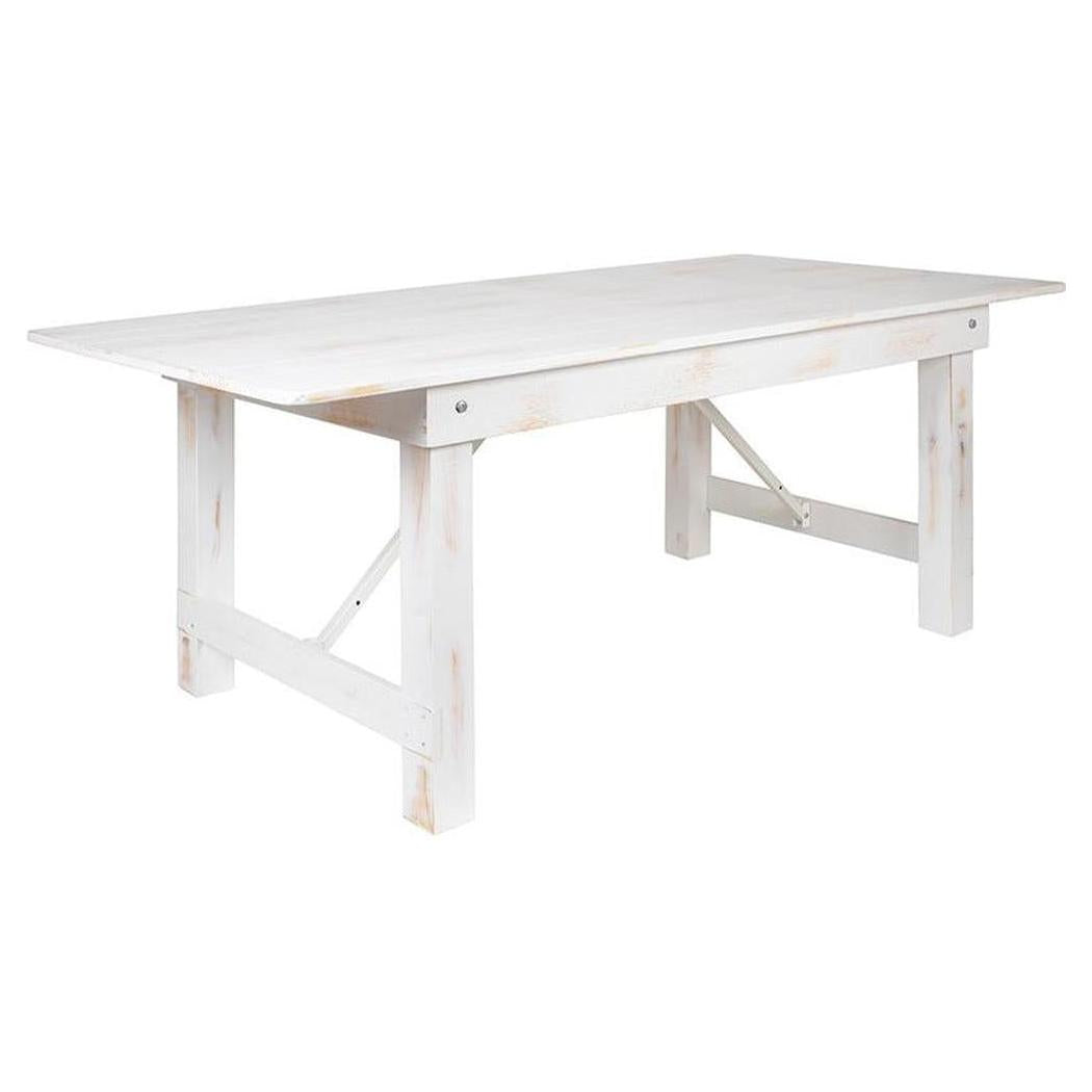 Table fermière pliante rectangulaire TITAN 213 x 102 cm en pin massif blanc antique