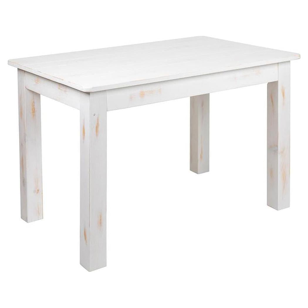 Table à manger fermière rectangulaire TITAN 117 x 76 cm en pin massif blanc antique