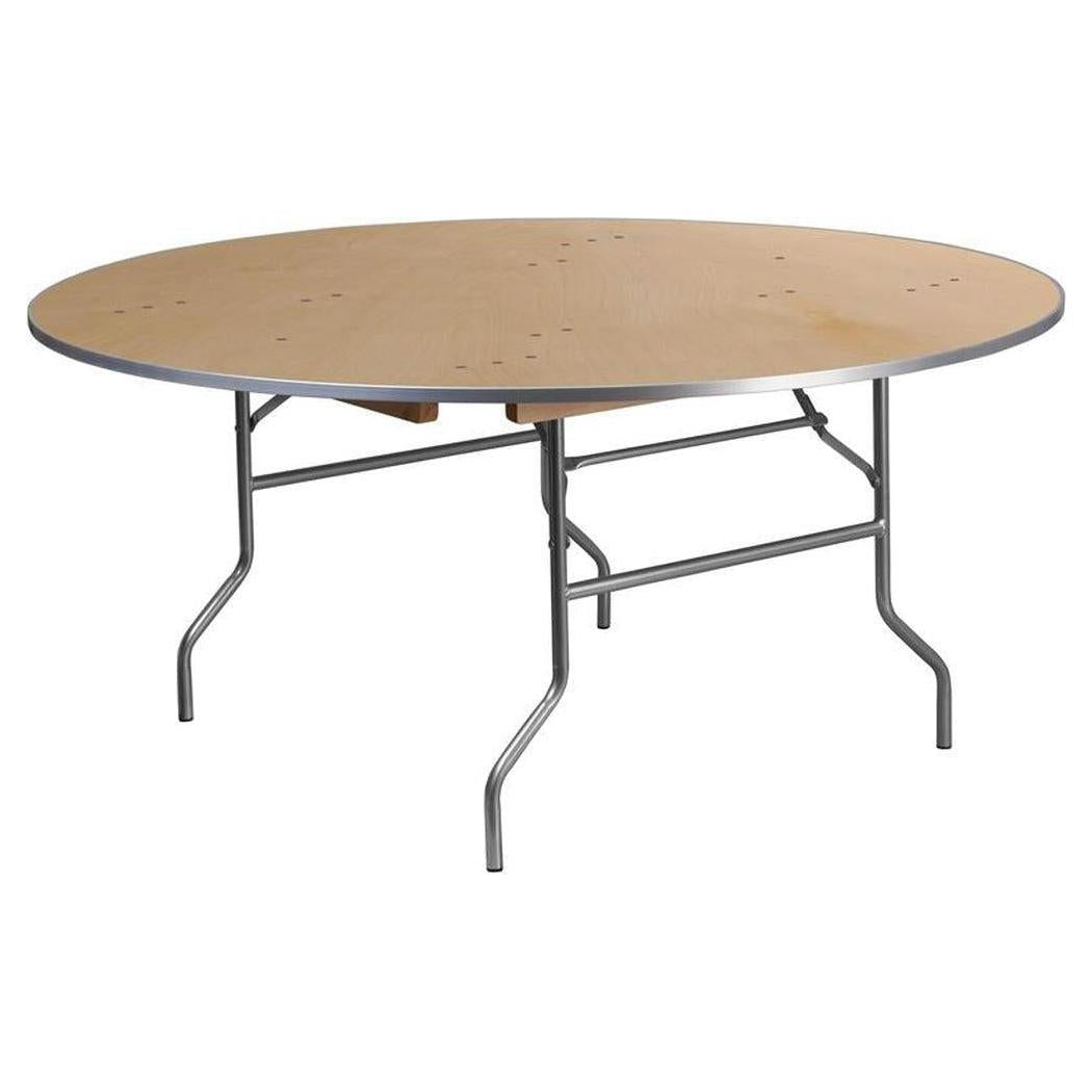 Folding round banquet table 168 cm in reinforced birch with metal edges