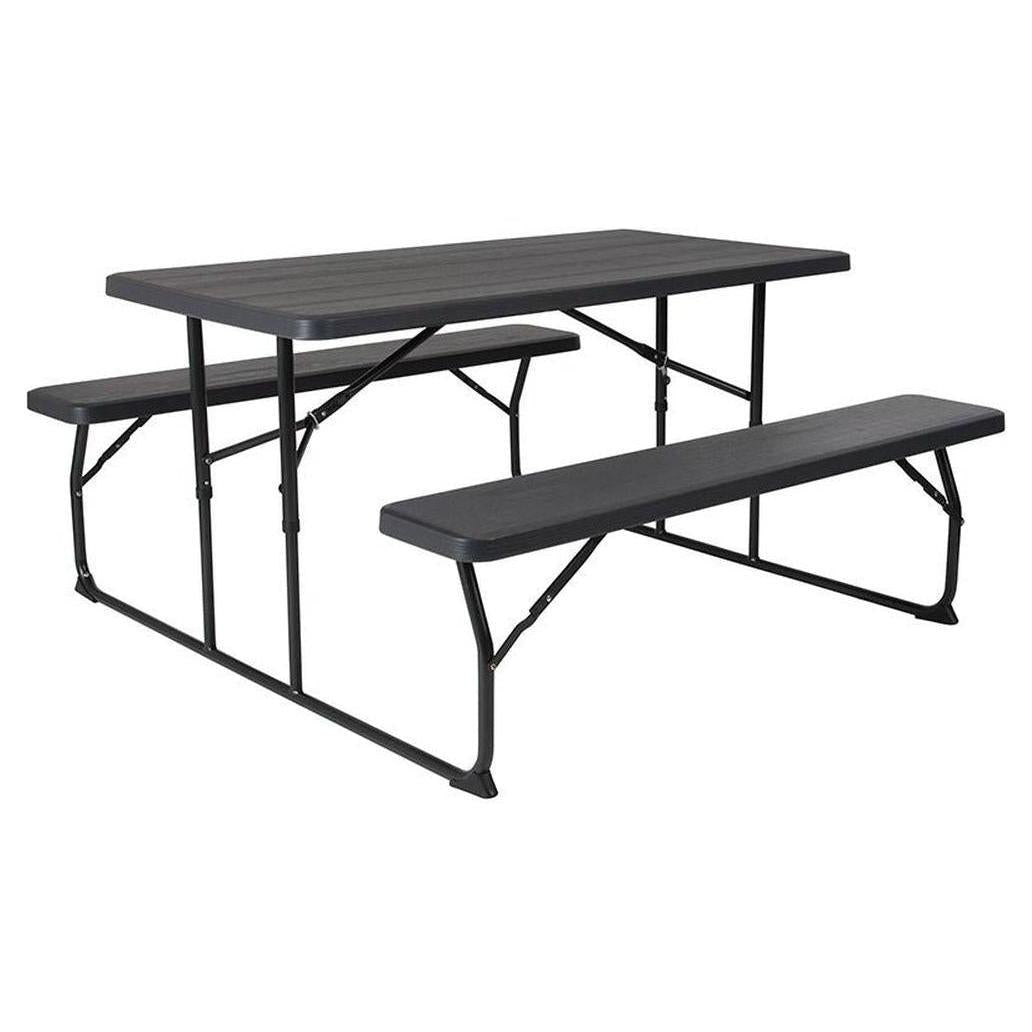 Folding Insta-Fold Picnic Table with Charcoal Wood Finish and Benches