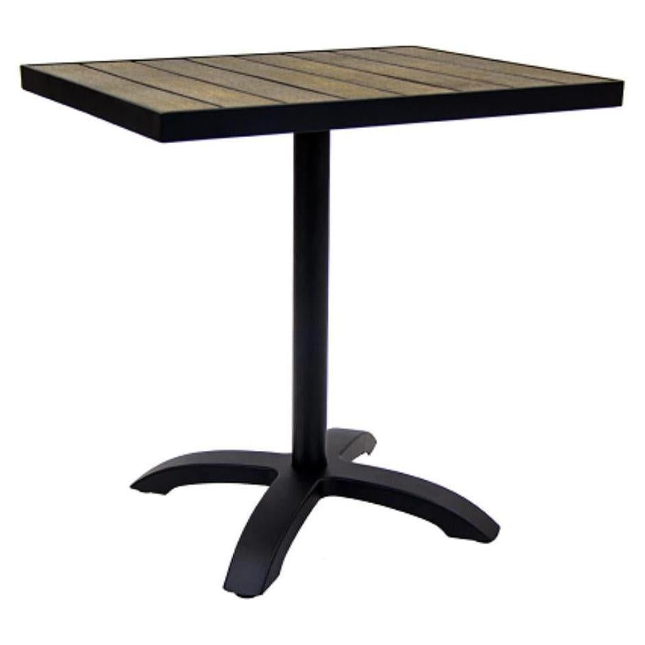 Black aluminum patio table with teak imitation slatted top