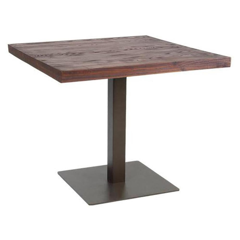 Indoor steel table 89 x 89 cm with walnut finish elm top