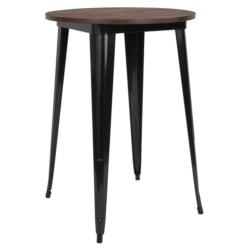 Indoor bar height table Ø 76.2 cm STEELX with wooden top