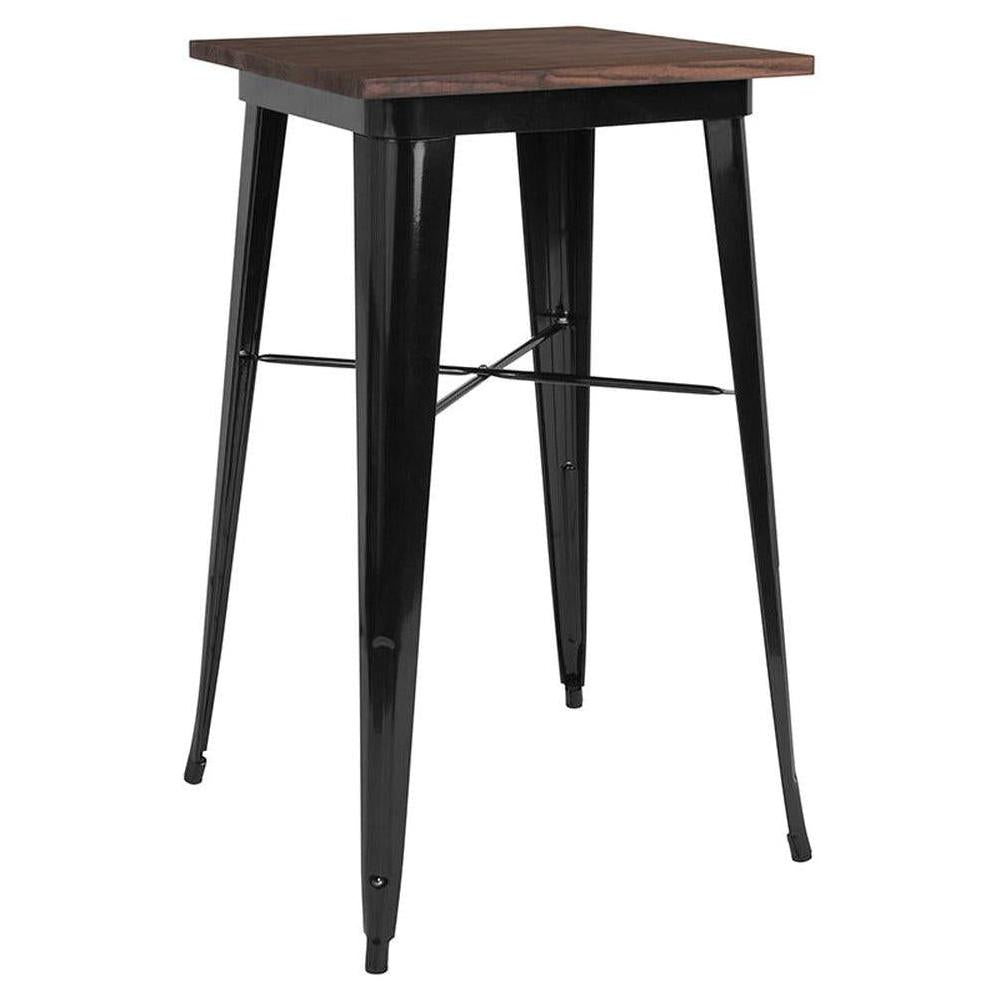 Indoor bar height table 59.7 x 59.7 cm STEELX with wooden top