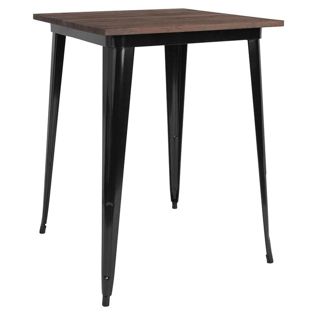 Bar height table 80 x 80 cm STEELX with wooden top