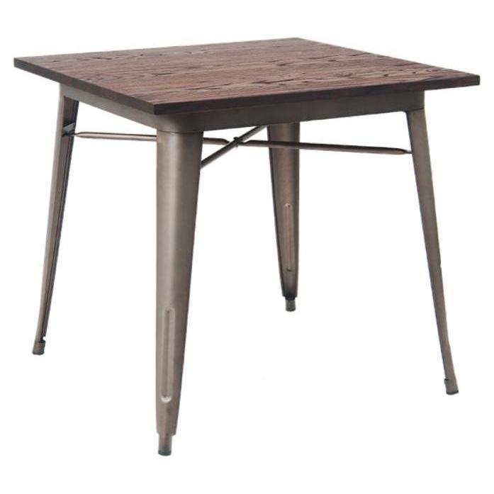 Table carrée 79 x 79 cm STEELX avec plateau orme et piètement acier
