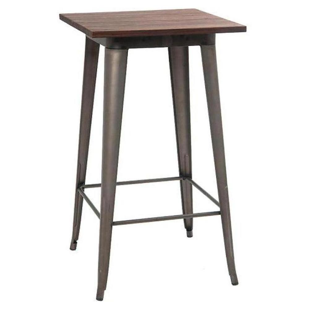 Indoor bar height table 61 x 61 cm with elm wood top and gunmetal steel base
