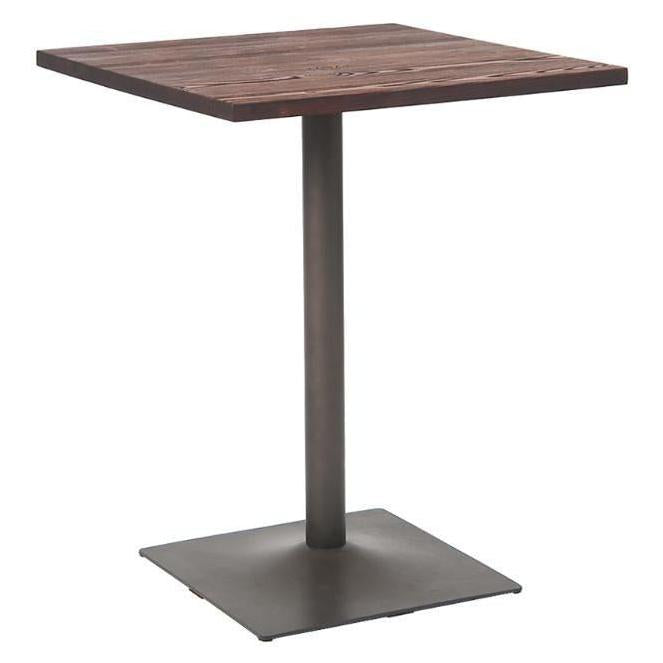 Table carrée 61 x 61 cm avec plateau orme et piètement acier gunmetal