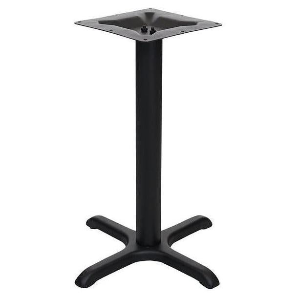 X-shaped table base in stamped steel with bolted tabletop